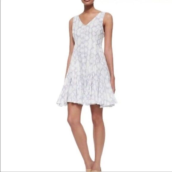 Rebecca Taylor Tie-dye Print Poplin V-Neck Dress Frost Size 6 - Picture 1 of 14